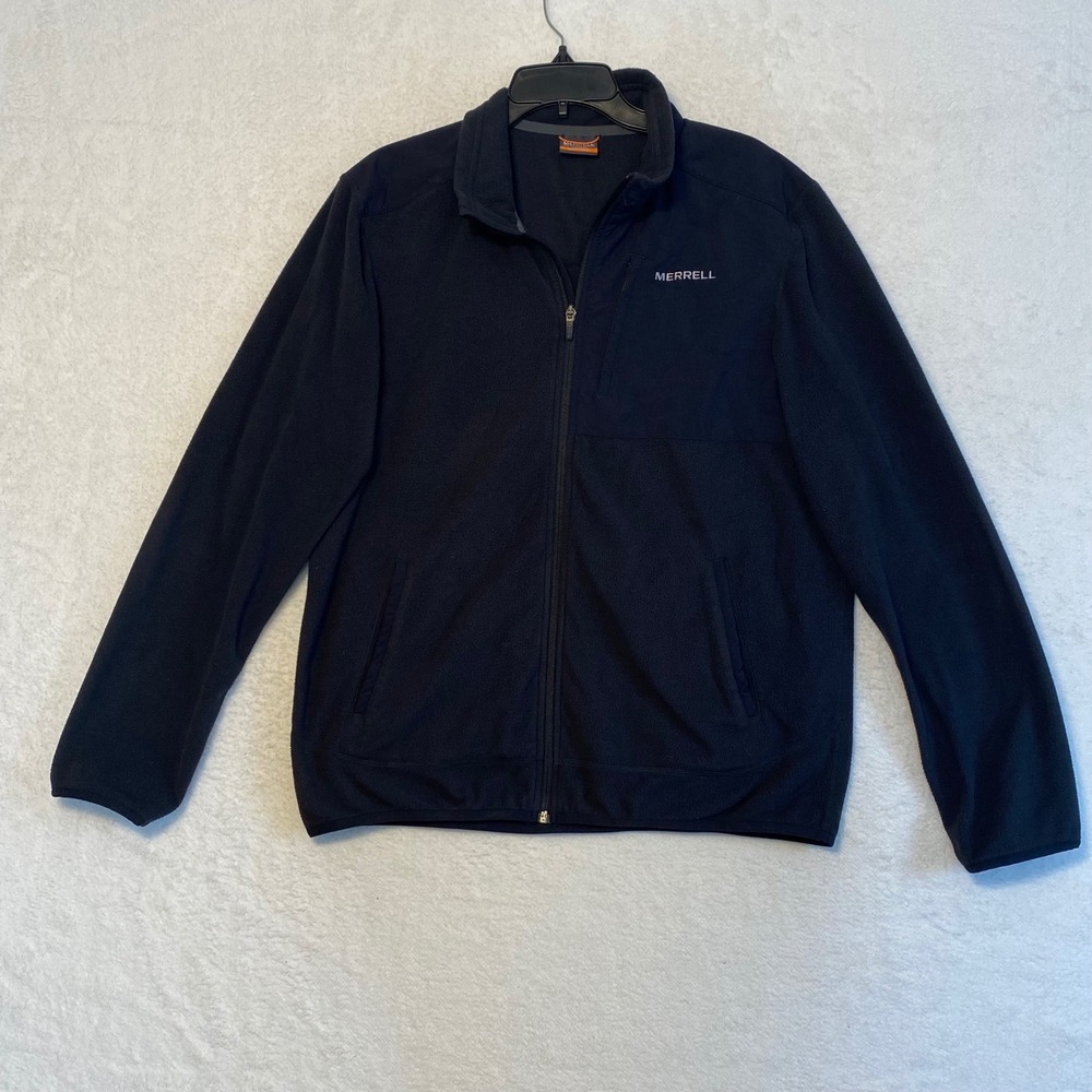 MERRELL Men's Black Fleece Full Zip Jacket Size L Lightweight Outdoor Casual